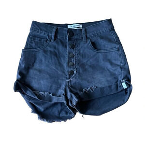 One X One Teaspoon Size 24 Black Denim Shorts Jean Distressed Button Fly